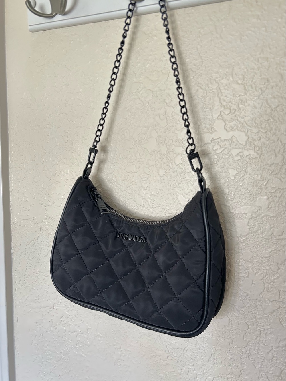 Steve Madden Black Quilted Shoulder Bag with Chain Strap